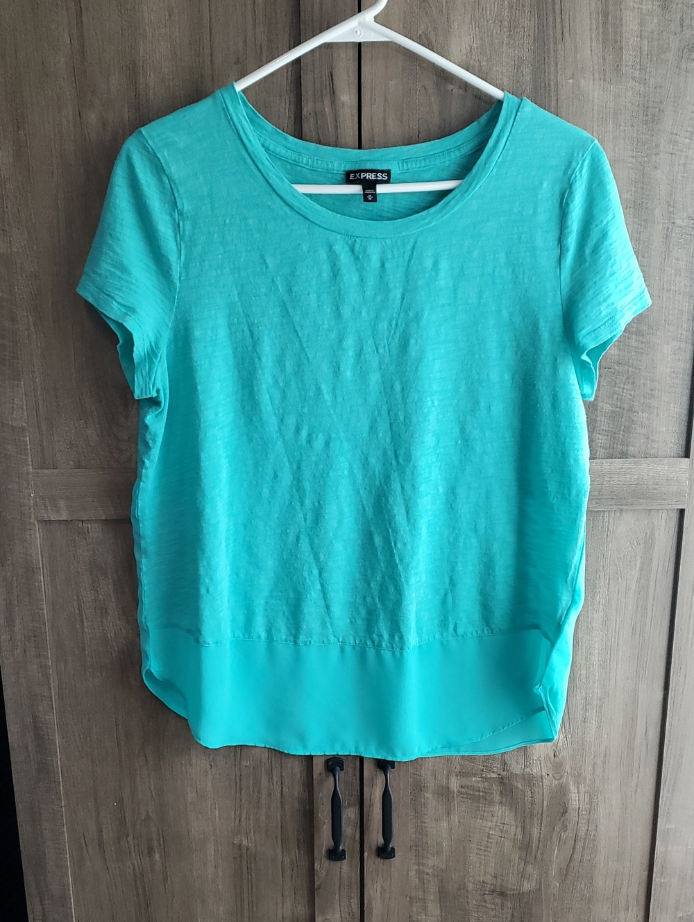 Express Turquoise Short-Sleeve Mixed-Media Top